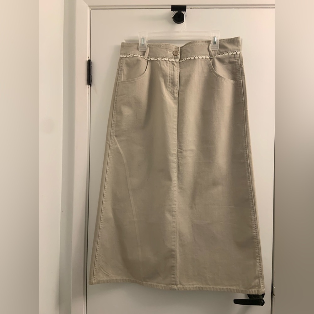 Tan Midi A-Line Skirt for Work